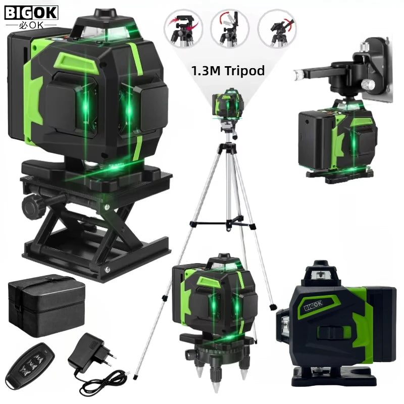 tripé/nivelar a laser 16 linhas laser profissional nível linha verde auto-nivelamento 360 autonivelante