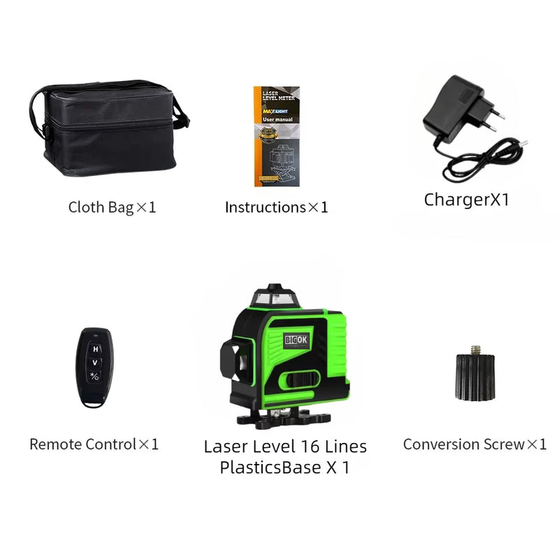 tripé/nivelar a laser 16 linhas laser profissional nível linha verde auto-nivelamento 360 autonivelante