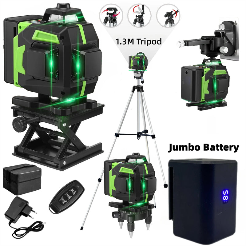 tripé/nivelar a laser 16 linhas laser profissional nível linha verde auto-nivelamento 360 autonivelante