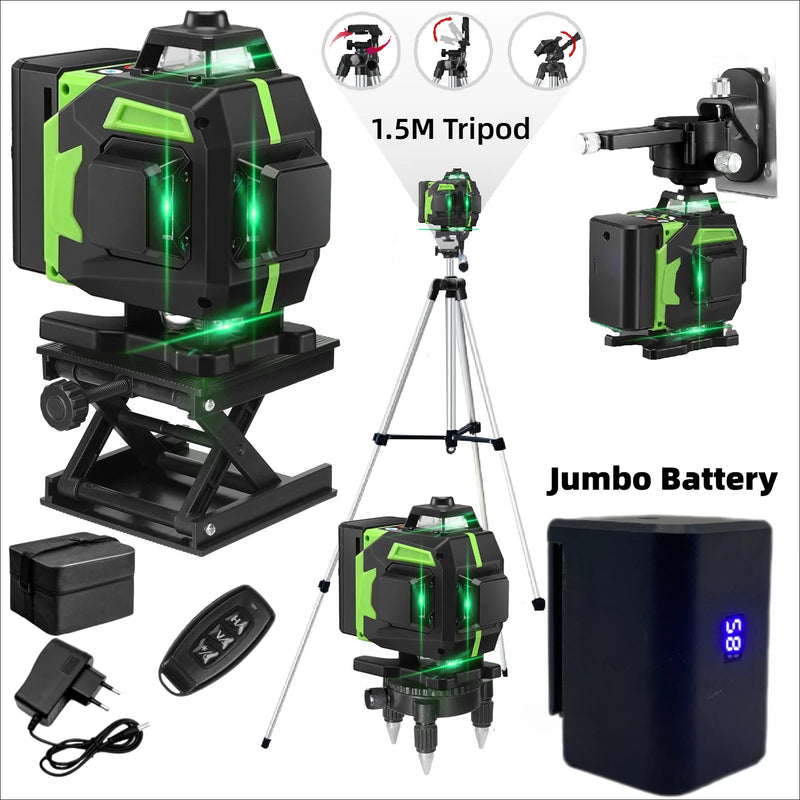 tripé/nivelar a laser 16 linhas laser profissional nível linha verde auto-nivelamento 360 autonivelante