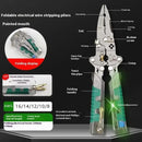 Descascador de fios dobrável multifuncional com medição, enrolamento, prensagem, cortador de cabos, ferramenta de descascamento de fios elétricos.