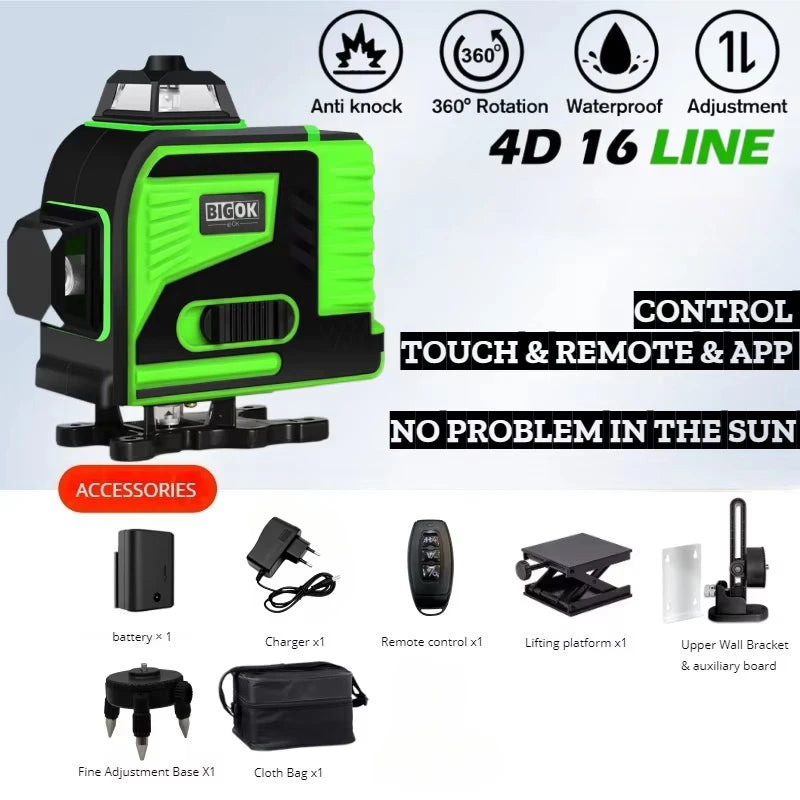 tripé/nivelar a laser 16 linhas laser profissional nível linha verde auto-nivelamento 360 autonivelante