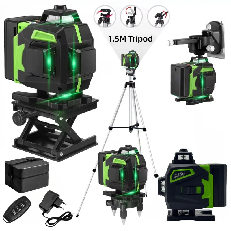 tripé/nivelar a laser 16 linhas laser profissional nível linha verde auto-nivelamento 360 autonivelante
