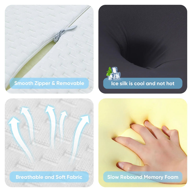 Travesseiro cervical ergonômico, espuma de memória, alívio da dor no pescoço, vem com fronha de seda gelada ajustável para travessas na parte traseira