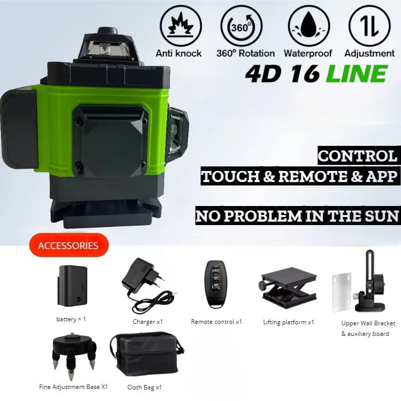 tripé/nivelar a laser 16 linhas laser profissional nível linha verde auto-nivelamento 360 autonivelante