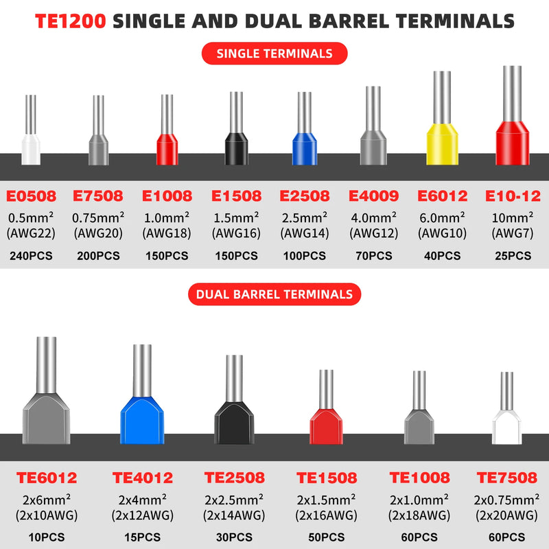 Tubo elétrico isolado terminal ve terminais de crimpagem tubular fio cabo conector virolas terminal conectores kit